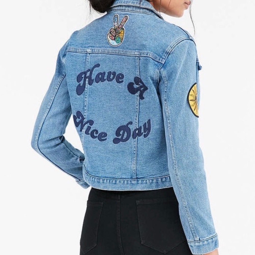 Rolla’s Patch Denim Jacket Have A Nice Day Peace Sign Small